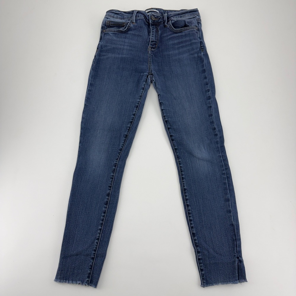 Sam Edelman The Kitten Mid Rise Skinny Ankle Jeans Medium Wash Raw Hem Size 29